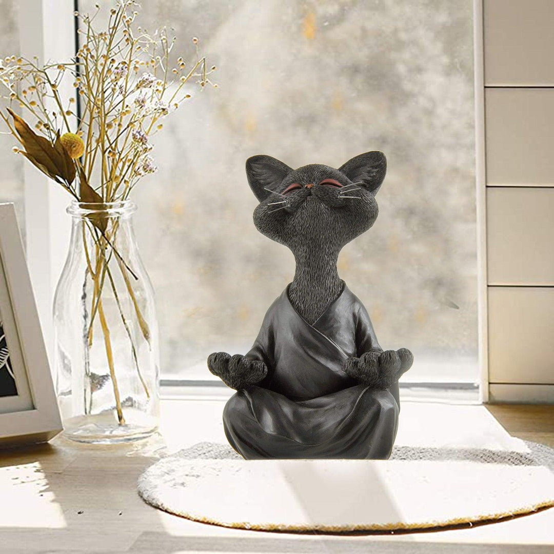 Lekfull svart Buddha kattfigur meditation yoga samlarobjekt glad katt dekoration hem trädgård prydnad trädgård