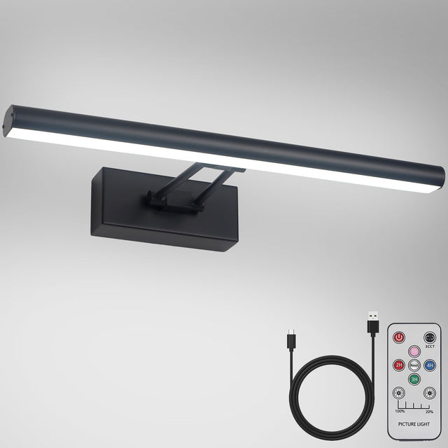 Howmzon Bildbelysning, 13.5" Konstbelysning, Svart Bildlampa Batteridriven, 3Cct, Trådlösa Bildlampor med Fjärrkontroll, Ljus över Ram för Väggmålning (Svart)
