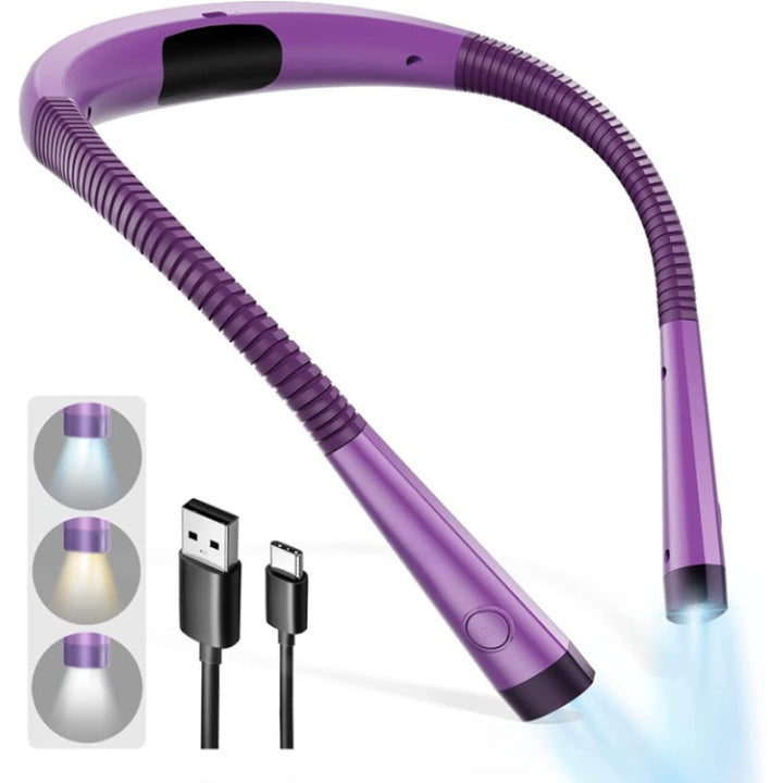 LED Nacklampa för Läsning, Boklampa för Läsning i Sängen, 3 färger, 6 Ljusstyrkenivåer, Flexibel Arm, Uppladdningsbar, Hållbar, Perfekt för Läsning, Stickning, Camping, Reparation