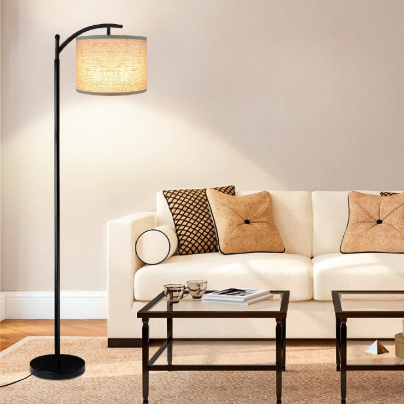 Golvlampa med 3 färgtemperaturer LED-lampa, golvlampa hög industriell golvlampa för läsning i sovrum, kontor, vit lampskärm ingår