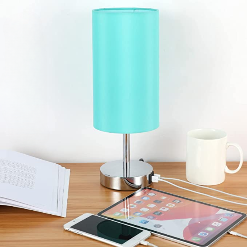 Lampa med USB-anslutning Touch-Control Bordslampa för Sovrum Trä 3-stegs dimbar Sänglampa med Rund Linne Skärm för Vardagsrum, Studentrum, Hemmakontor