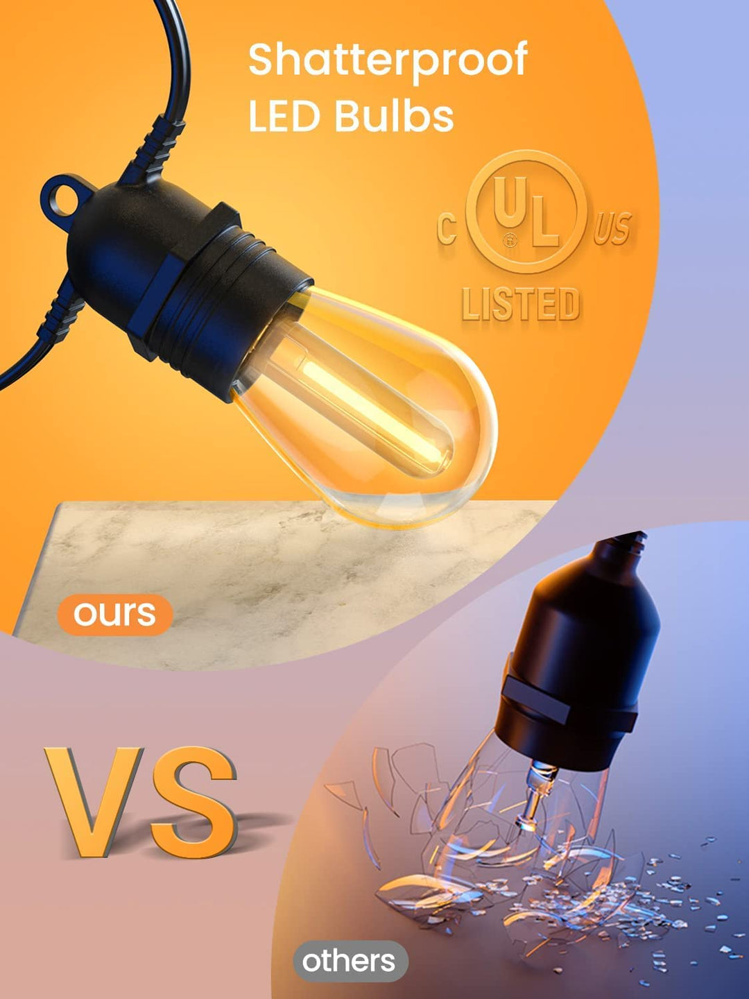 Utebelysning, 53FT/16M S14 Ute LED Ljus, IP65 Vattentåliga Utomhus Ljus, Huvudström 2700K 15+1 (Ersättnings) Glödlampor för Uteplats Terrass Trädgård Bröllop Fest