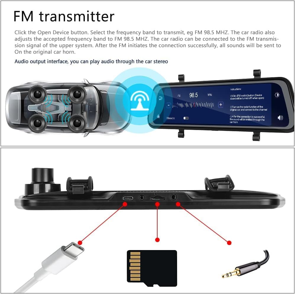 VisionMirror Pro – Ultra HD Spegel Dash Cam med Trådlös CarPlay &amp; Android Auto