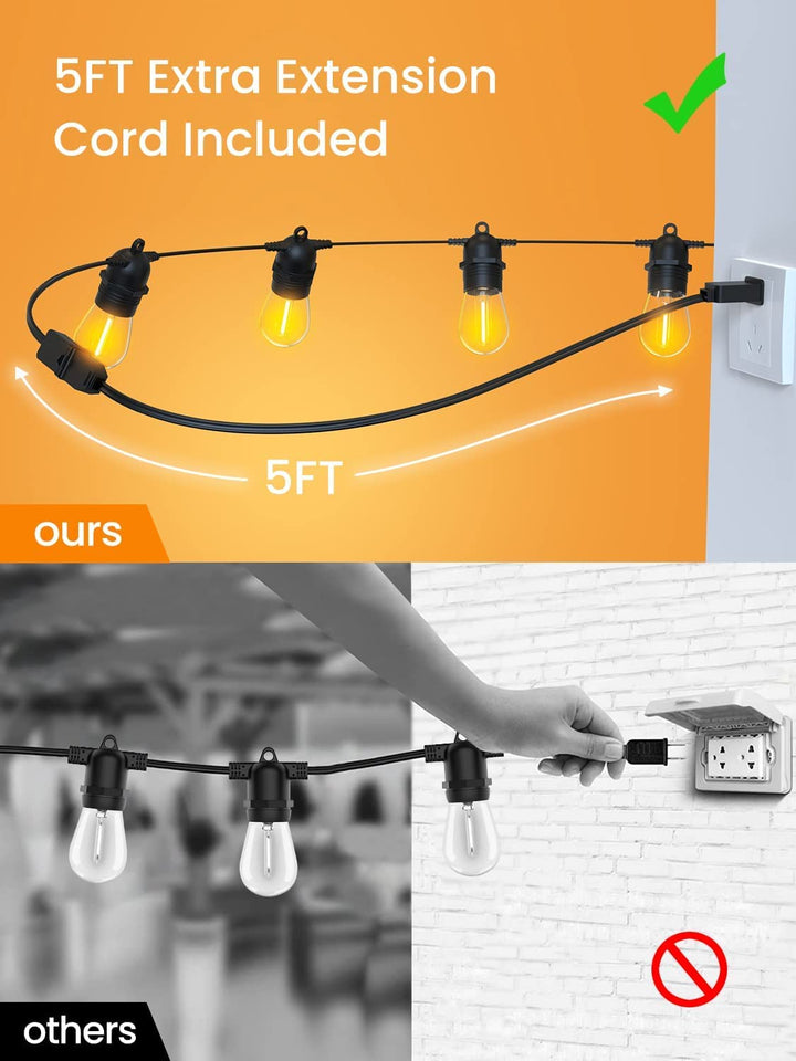 Utebelysning, 53FT/16M S14 Ute LED Ljus, IP65 Vattentåliga Utomhus Ljus, Huvudström 2700K 15+1 (Ersättnings) Glödlampor för Uteplats Terrass Trädgård Bröllop Fest