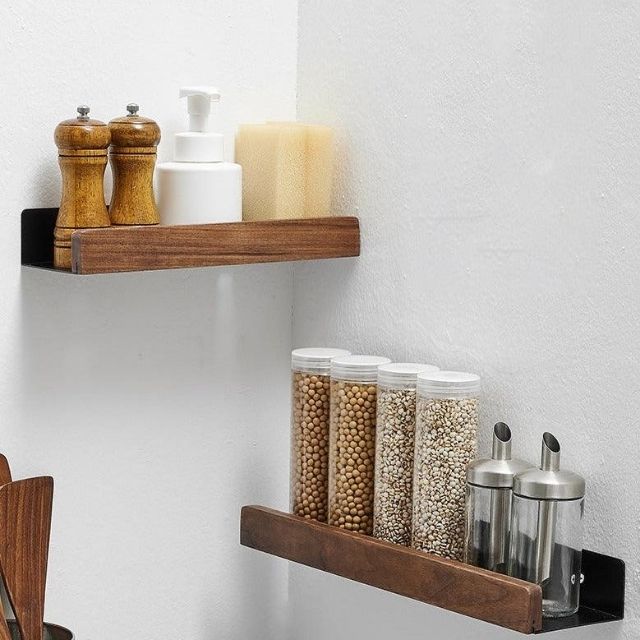 Solid Wood Bathroom Organizer Shelves Without Drilling