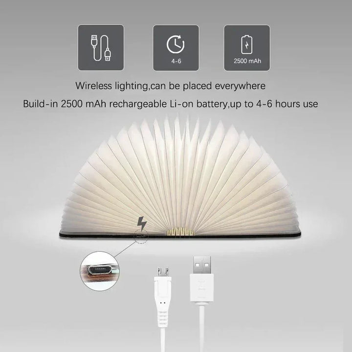 LED Fällbar Boklampa – Unik och Korkad Gåva för Bokälskare, Perfekt för Litterära Hörnor eller Sängbord | Kreativ och Kompakt Nattlampa