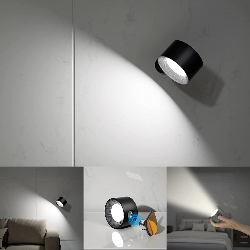 LED Vägglampor, Väggmonterade Lampor med Uppladdningsbart Batteri, 3 färgtemperaturer &amp; 3 ljusstyrkenivåer, 360° Rotabel Magnetboll, Trådlösa Vägglampor för Studie, Läsning, Sängbord