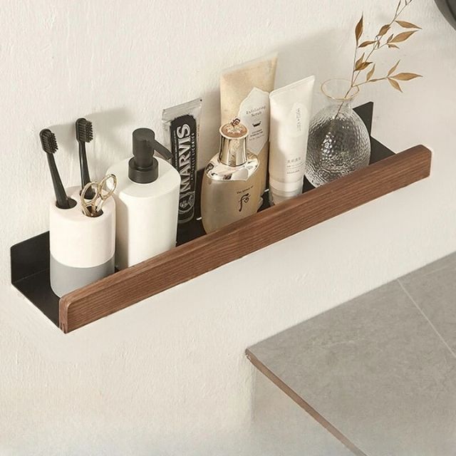 Solid Wood Bathroom Organizer Shelves Without Drilling