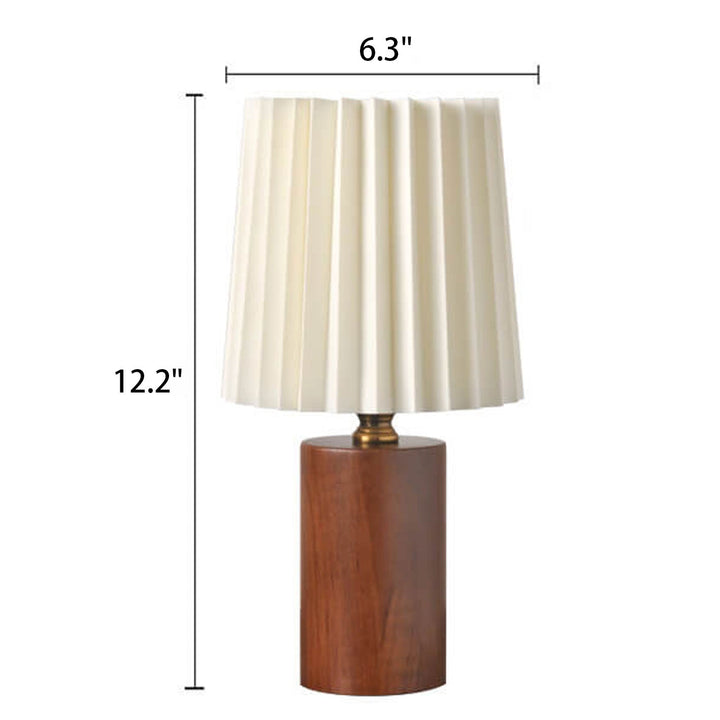 Vintage Koreansk Plisserad Kolonn Solid Trä Bas 1-Ljus Bordslampa