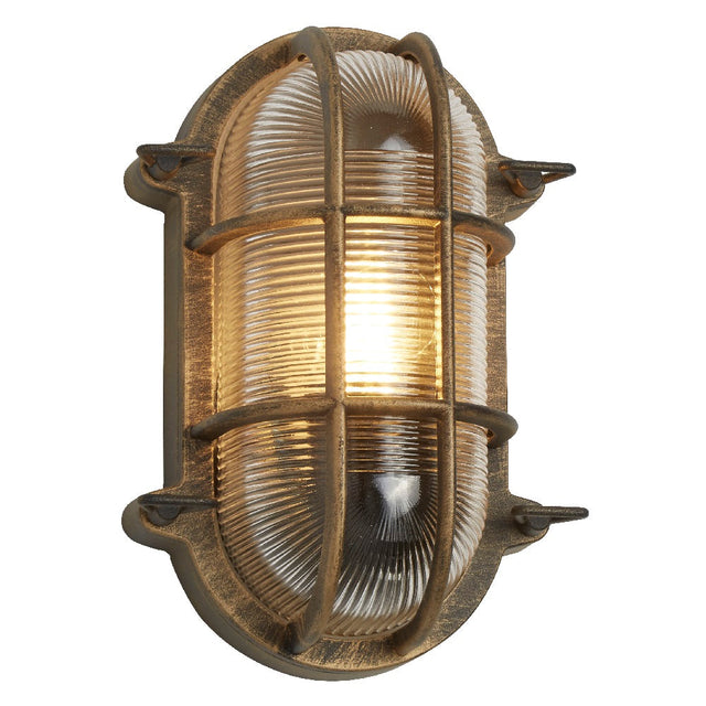 Antik mässing & ribbat glas utomhus vintage oval ytlampa vägglampa 248 mm