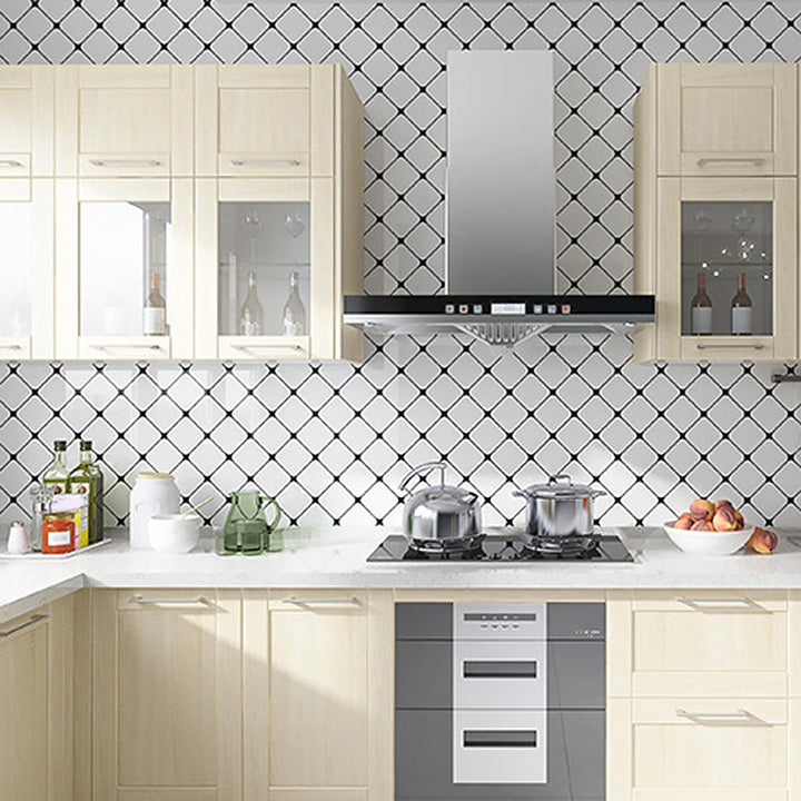 Vit Peel &amp; Stick Tile Spegel Plast Nät Tapet för Kök och Badrum