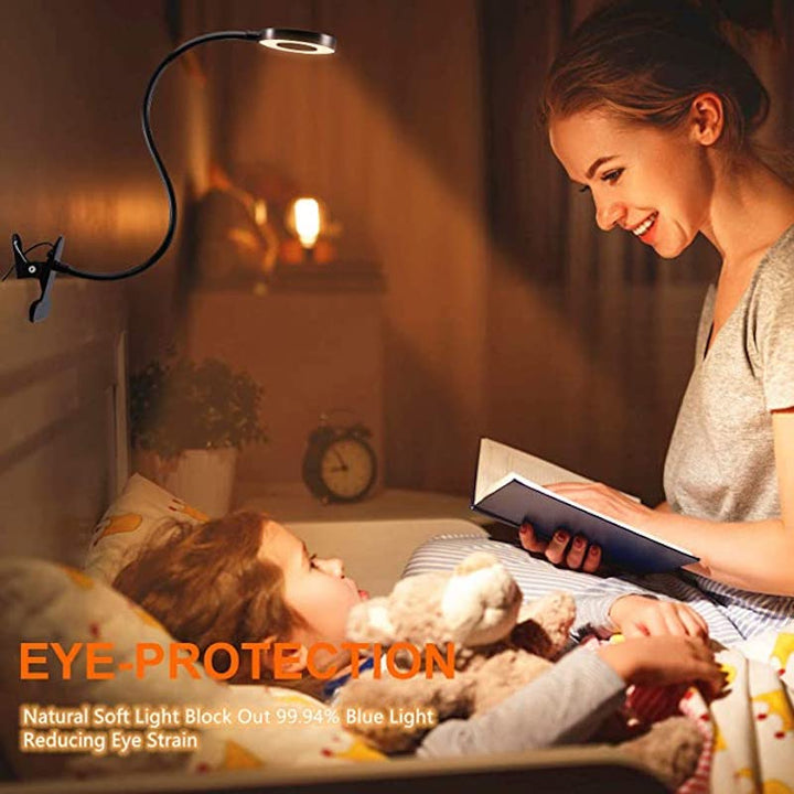 Clip-on Lampa - Läslampa med 48 LED-lampor, 3 färglägen och 10 ljusstyrkenivåer, ögonvänlig och flexibel gåsnek