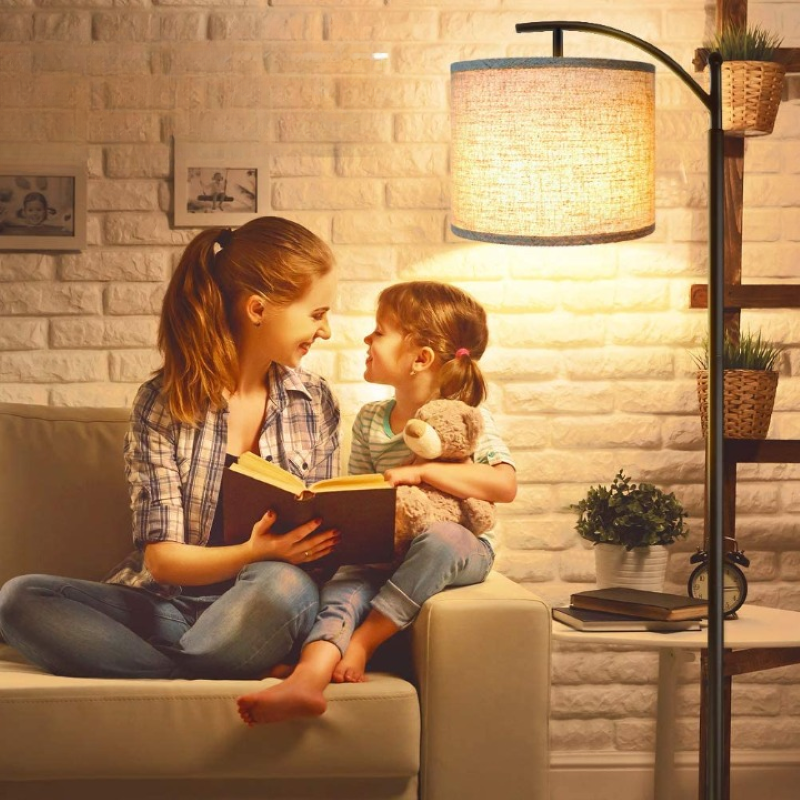 Golvlampa med 3 färgtemperaturer LED-lampa, golvlampa hög industriell golvlampa för läsning i sovrum, kontor, vit lampskärm ingår