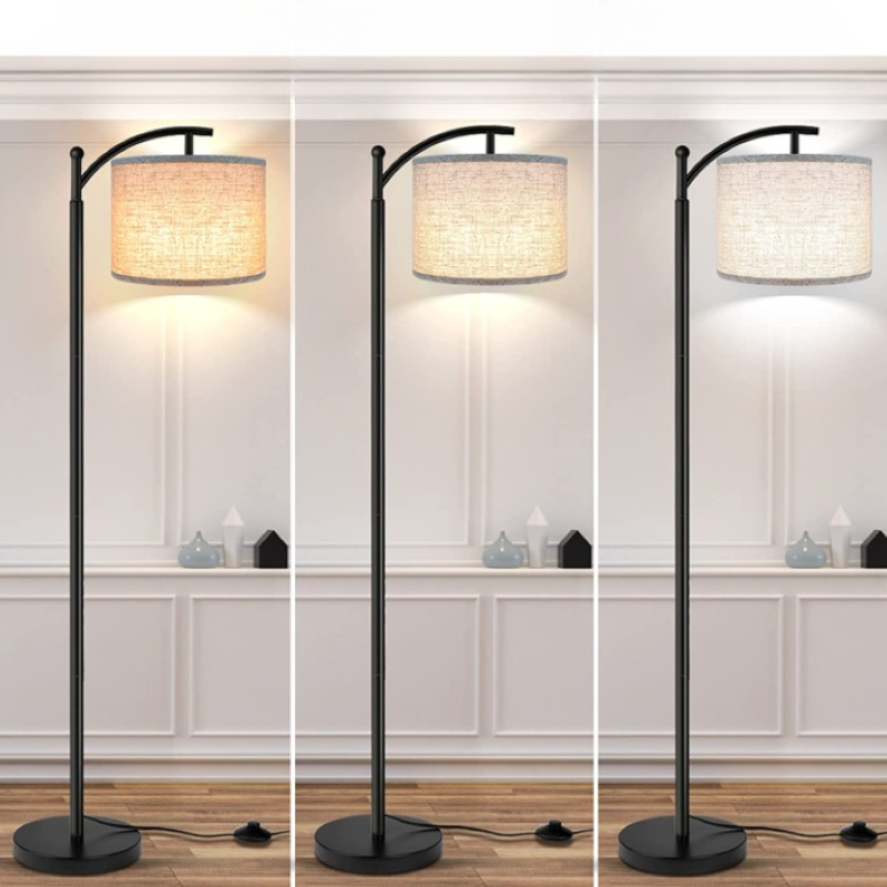 Golvlampa med 3 färgtemperaturer LED-lampa, golvlampa hög industriell golvlampa för läsning i sovrum, kontor, vit lampskärm ingår