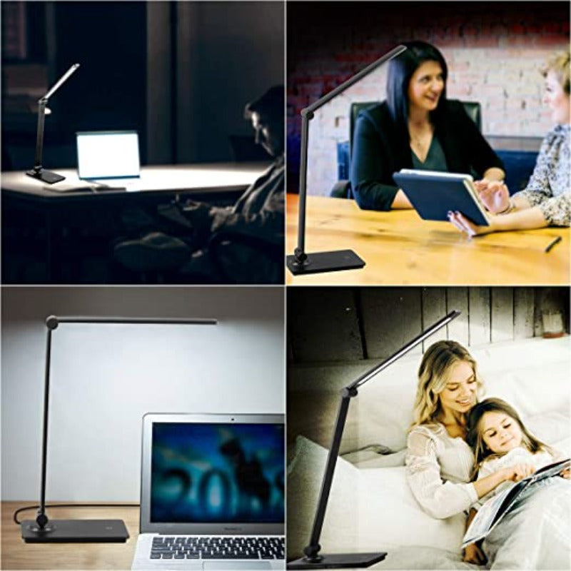 LED-skrivbordslampa, touchkontroll skrivbordslampa med 3 ljusstyrkenivåer, dimbar kontorslampa med justerbar arm, hopfällbar bordslampa för skrivbord, sovrum, nattduksbord, kontor