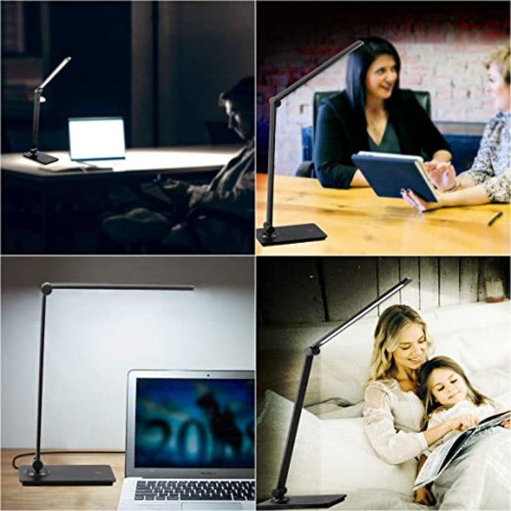 LED-skrivbordslampa, touchkontroll skrivbordslampa med 3 ljusstyrkenivåer, dimbar kontorslampa med justerbar arm, hopfällbar bordslampa för skrivbord, sovrum, nattduksbord, kontor