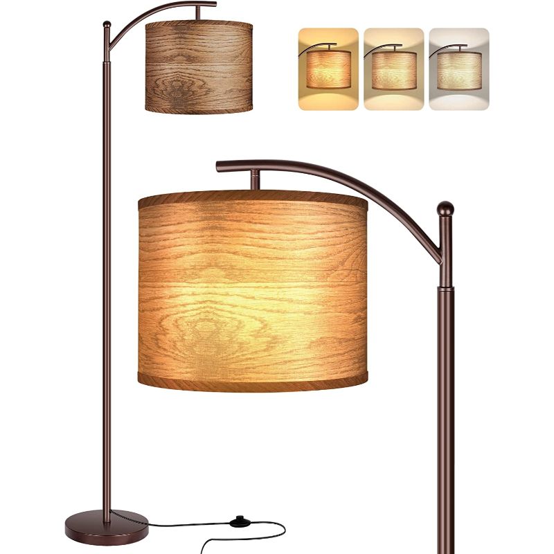 Golvlampa med 3 färgtemperaturer LED-lampa, golvlampa hög industriell golvlampa för läsning i sovrum, kontor, vit lampskärm ingår