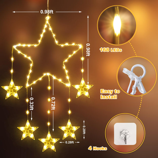 Quntis 2Pcs 95cm Stora Julfönsterlampor, 84LED 12 Stjärnor Batteridrivna Julsilhuett Glittrande Stjärnljus med Timer Minne, 8 Lägen Jul Inomhus Utomhus Hängande Dekoration, Varm Vit