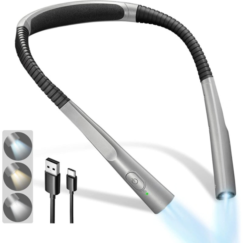 LED Nacklampa för Läsning, Boklampa för Läsning i Sängen, 3 färger, 6 Ljusstyrkenivåer, Flexibel Arm, Uppladdningsbar, Hållbar, Perfekt för Läsning, Stickning, Camping, Reparation