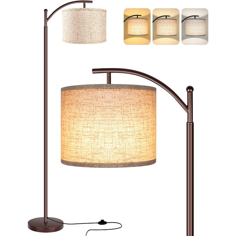 Golvlampa med 3 färgtemperaturer LED-lampa, golvlampa hög industriell golvlampa för läsning i sovrum, kontor, vit lampskärm ingår
