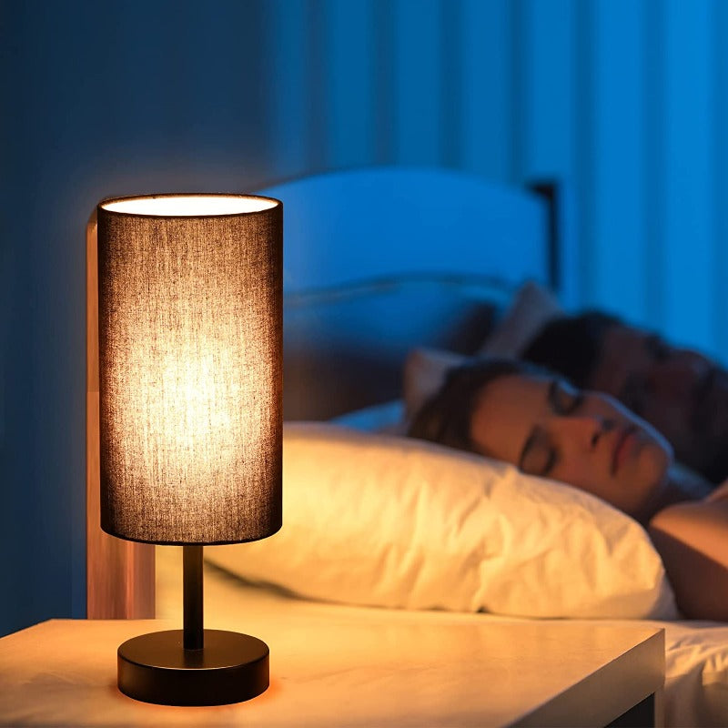Lampa med USB-anslutning Touch-Control Bordslampa för Sovrum Trä 3-stegs dimbar Sänglampa med Rund Linne Skärm för Vardagsrum, Studentrum, Hemmakontor