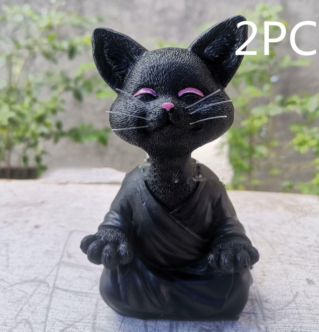 Lekfull svart Buddha kattfigur meditation yoga samlarobjekt glad katt dekoration hem trädgård prydnad trädgård
