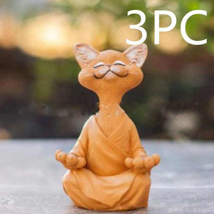 Lekfull svart Buddha kattfigur meditation yoga samlarobjekt glad katt dekoration hem trädgård prydnad trädgård