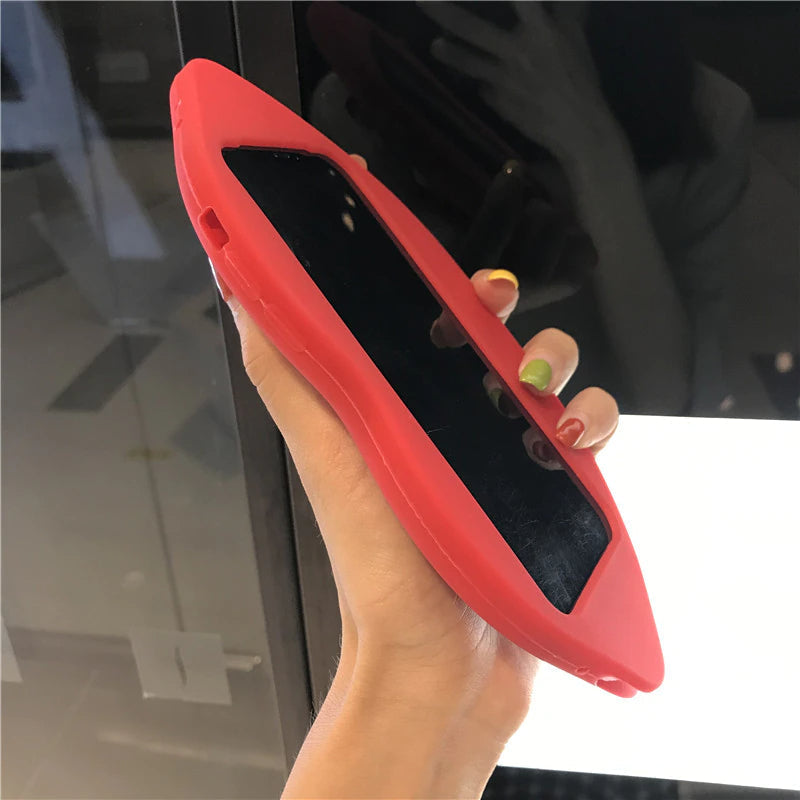 3D Stor Röd Läpp Mun Kyss Mjuk Silikon Axelväska för Iphone