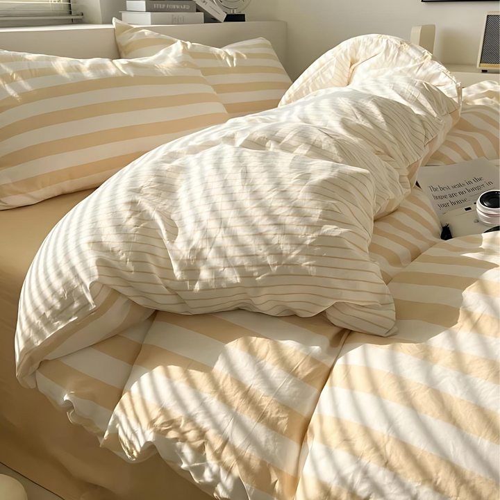 Elenorra Klassisk Randig Sängkläder Set 4 delar Duvet Överdrag Lakan
