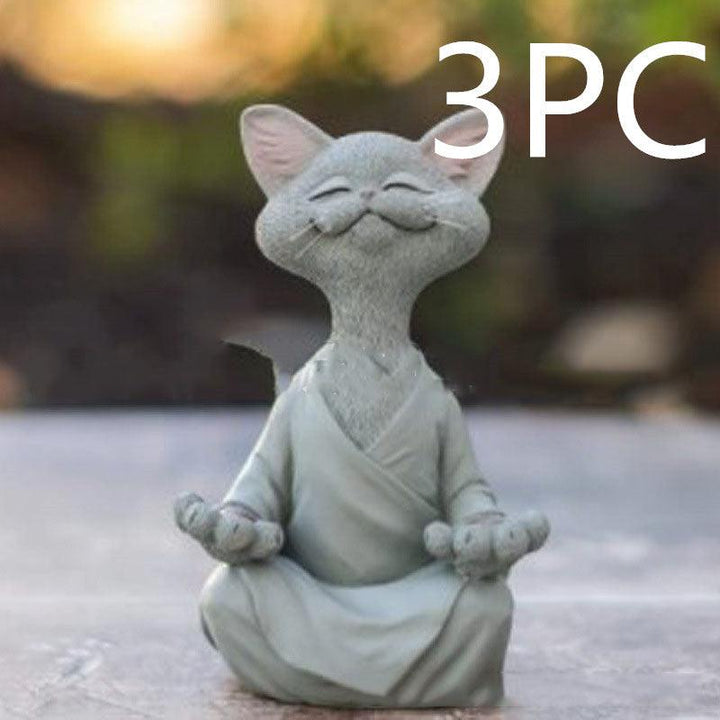 Lekfull svart Buddha kattfigur meditation yoga samlarobjekt glad katt dekoration hem trädgård prydnad trädgård