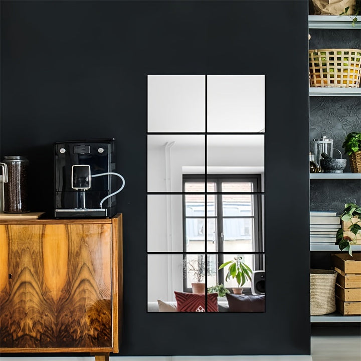 EleganceTiles - 8 Stilsäkra Självhäftande Spegelplattor för Heminredning