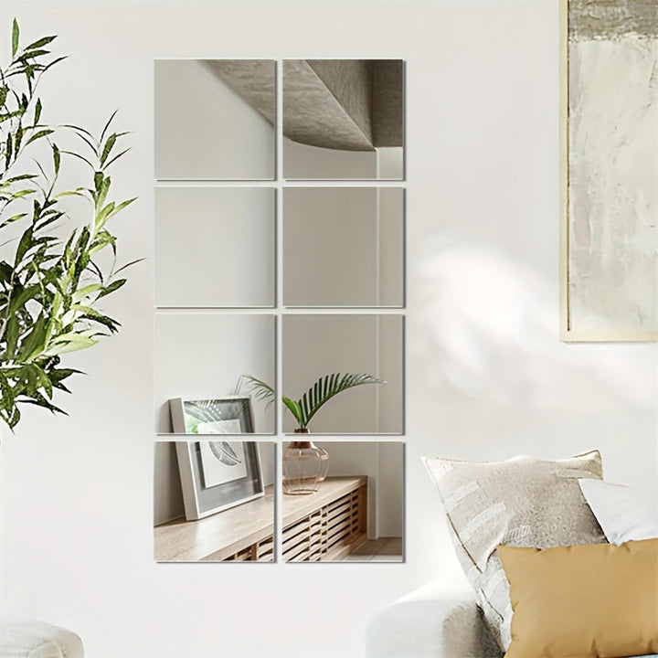 EleganceTiles - 8 Stilsäkra Självhäftande Spegelplattor för Heminredning