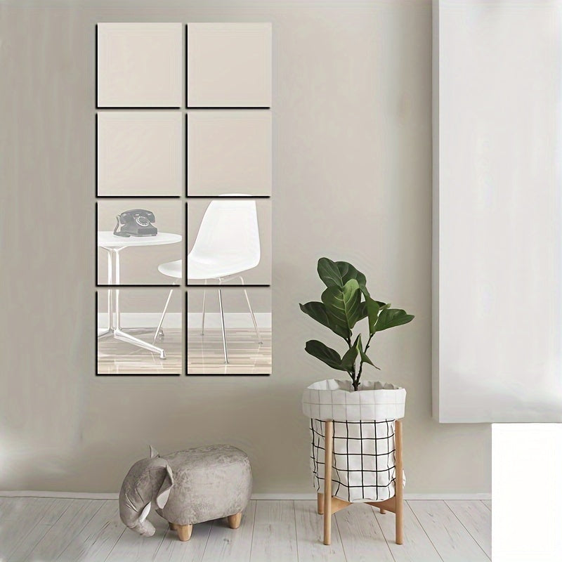 EleganceTiles - 8 Stilsäkra Självhäftande Spegelplattor för Heminredning