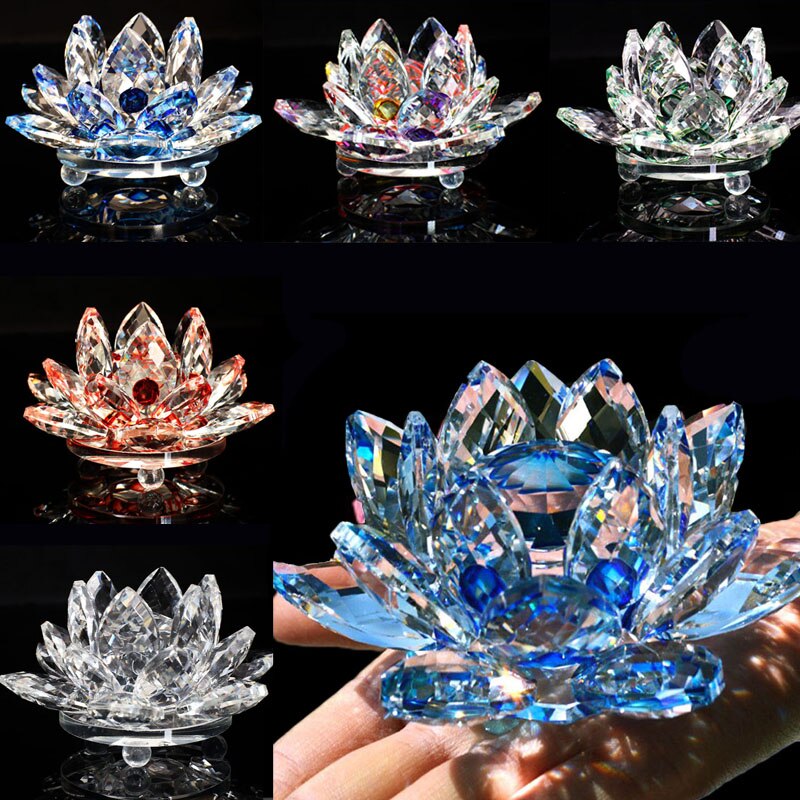 80Mm Kvarts Kristaller Lotus Blomma Hantverk Glas Fengshui Smycken Helande Kristaller Hem Fest Wicca Dekor Yoga Gåvor Souvenir