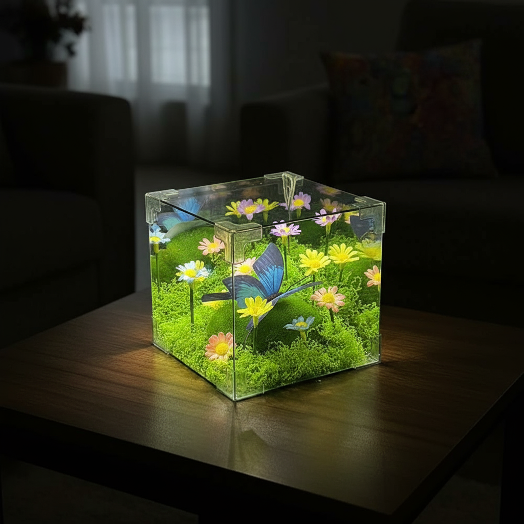 LED Fjäril Trädgård Kub Nattlampa Dekor
