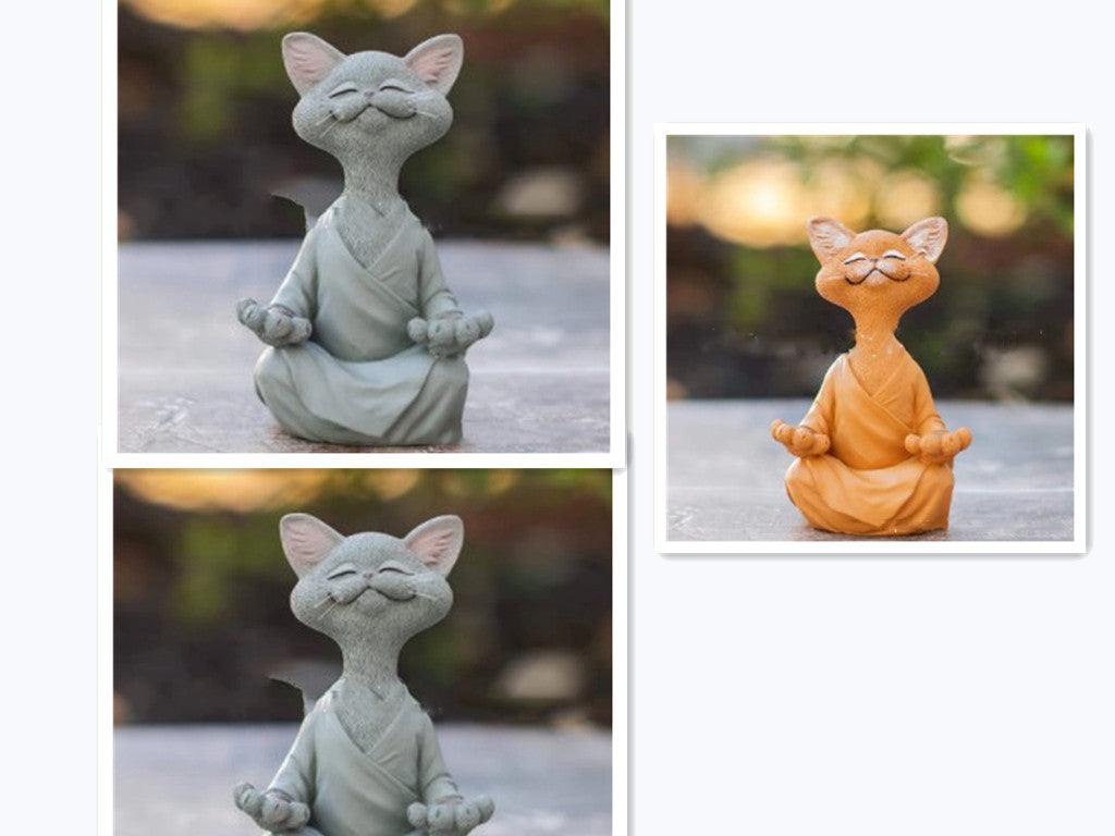Lekfull svart Buddha kattfigur meditation yoga samlarobjekt glad katt dekoration hem trädgård prydnad trädgård