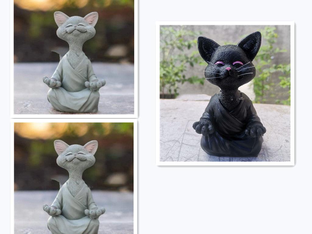 Lekfull svart Buddha kattfigur meditation yoga samlarobjekt glad katt dekoration hem trädgård prydnad trädgård
