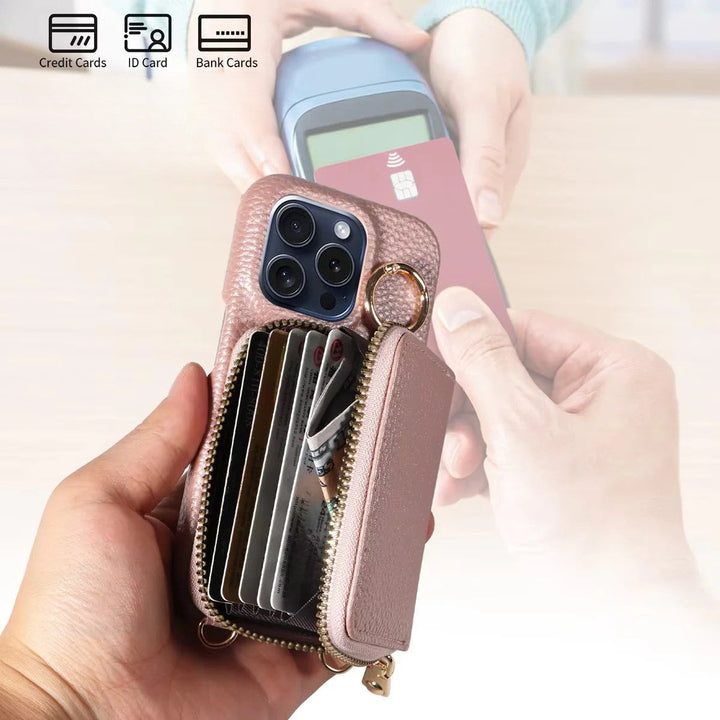 Premium Läder Multi-Funktion iPhone Fodral med Anti-Degaussing Skydd