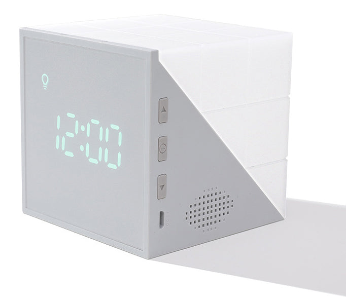 Cube Alarmklocka, med färgglada lampor, röststyrd nattlampa, timer, temperaturvisning och lång batteritid, för hemmet och kontoret