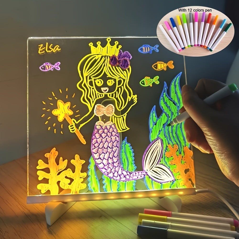 USB LED Noteboard med 12 färgade pennor - Ljust meddelandeboard för kontor och hem