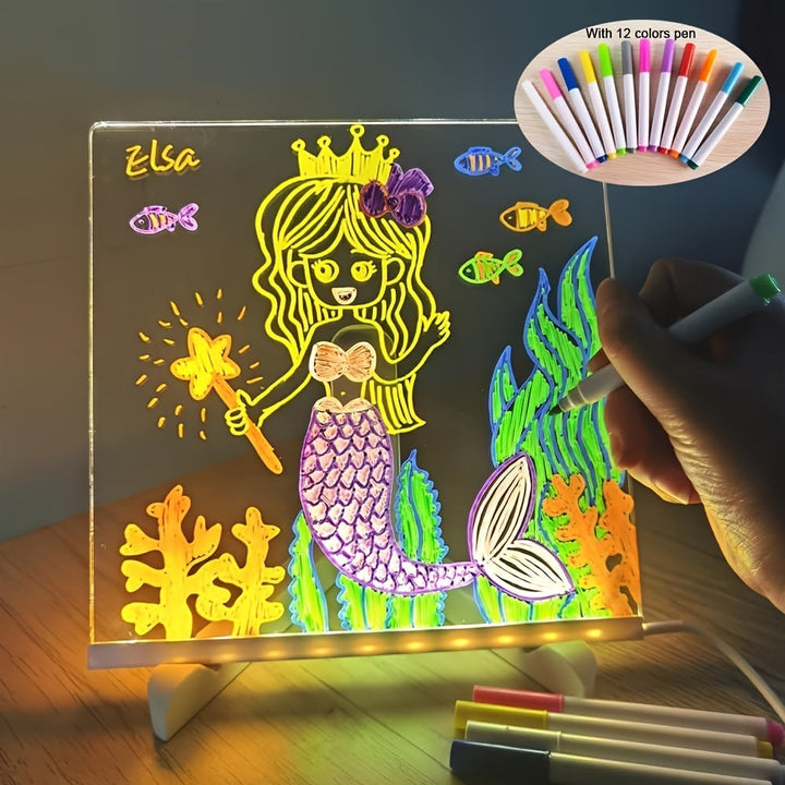 USB LED Noteboard med 12 färgade pennor - Ljust meddelandeboard för kontor och hem
