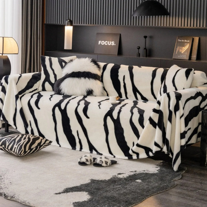 Vilda Randiga Zebra Fleece Sofföverdrag