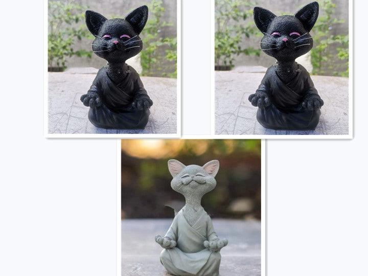 Lekfull svart Buddha kattfigur meditation yoga samlarobjekt glad katt dekoration hem trädgård prydnad trädgård