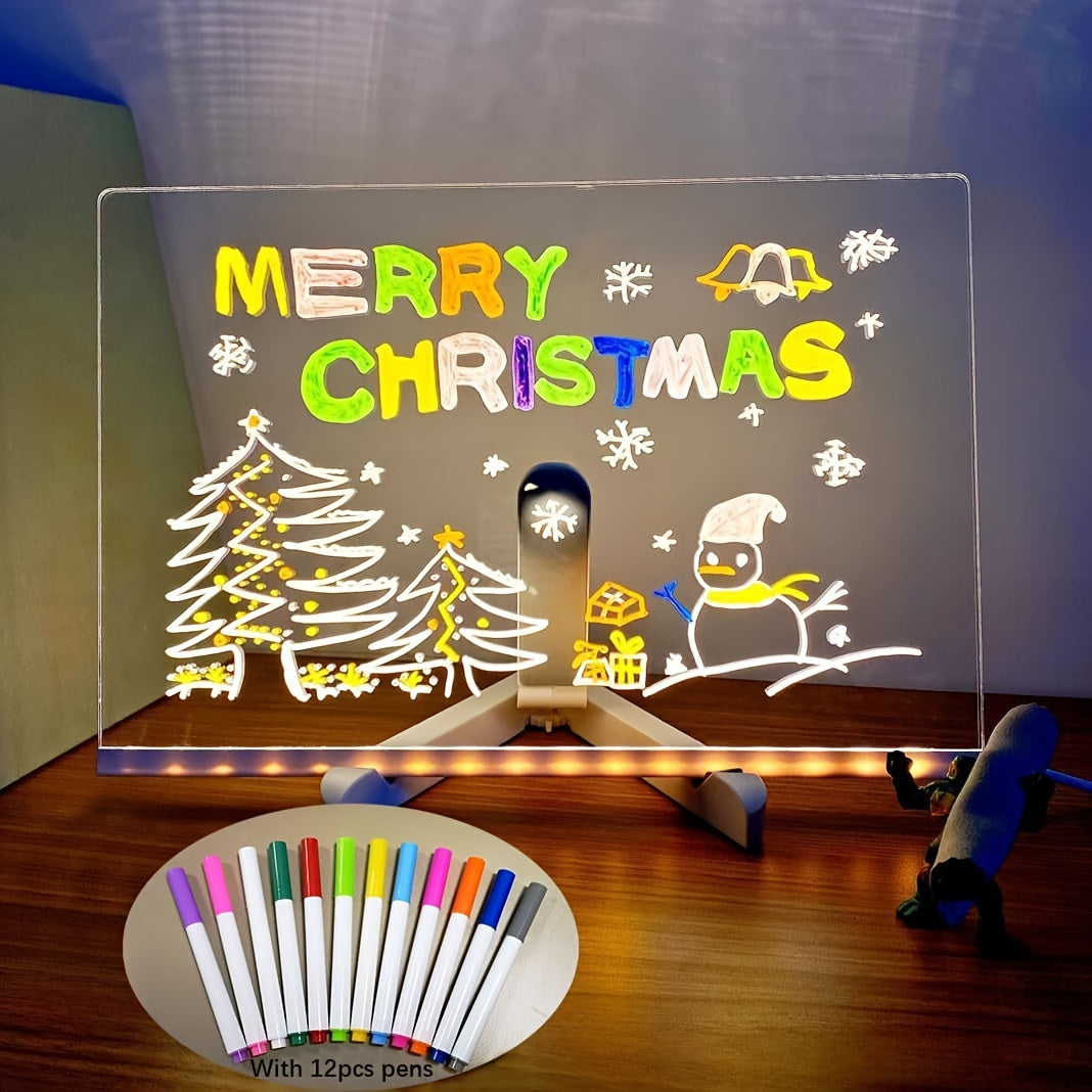USB LED Noteboard med 12 färgade pennor - Ljust meddelandeboard för kontor och hem