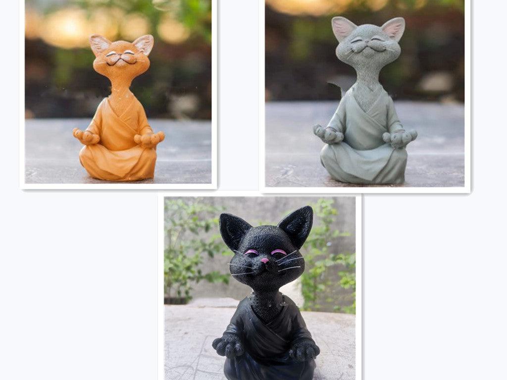Lekfull svart Buddha kattfigur meditation yoga samlarobjekt glad katt dekoration hem trädgård prydnad trädgård