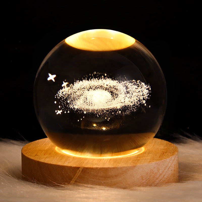 LED Nattlampa Galaxy Kristallboll Bordslampa 3D Planet Månlampa Sovrum Heminredning För Barn Kalas Barns Födelsedagspresenter