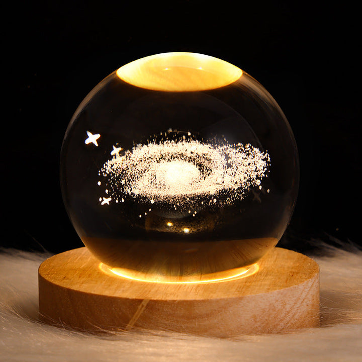 LED Nattlampa Galaxy Kristallboll Bordslampa 3D Planet Månlampa Sovrum Heminredning För Barn Kalas Barns Födelsedagspresenter