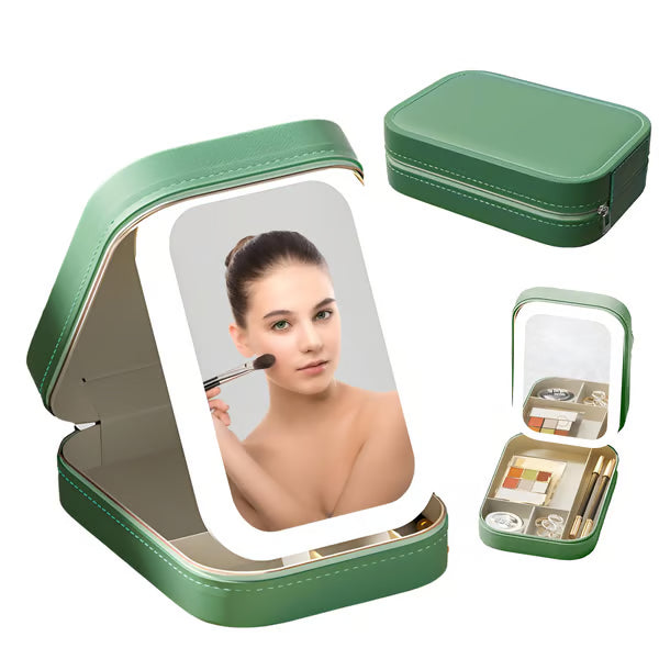 Bärbar Makeup Organizer — Kompakt LED Spegel med Justerbart Ljus