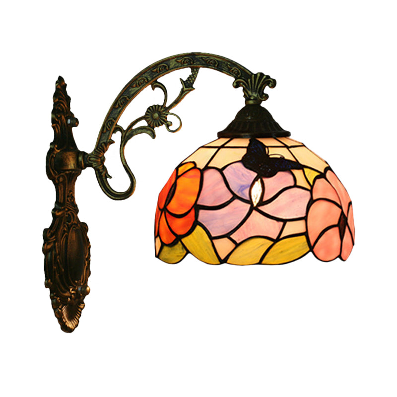Enkel fjäril och pion vägggolvlampa Tiffany bronsfärgad glasvägglampa