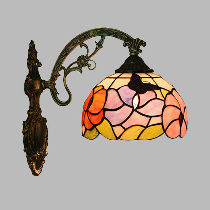 Enkel fjäril och pion vägggolvlampa Tiffany bronsfärgad glasvägglampa